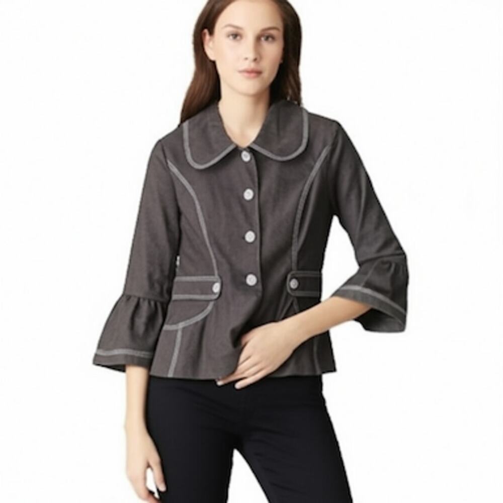 Women's Lined Denim Jacket Size 4 Gray Bell Sleeves Pockets Vesti